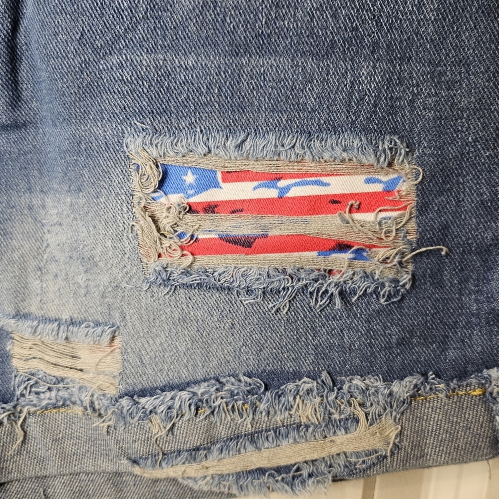 Women's Distressed Size Small Denim Shorts Star-Embellished Blue High Rise Stars - Picture 3 of 12